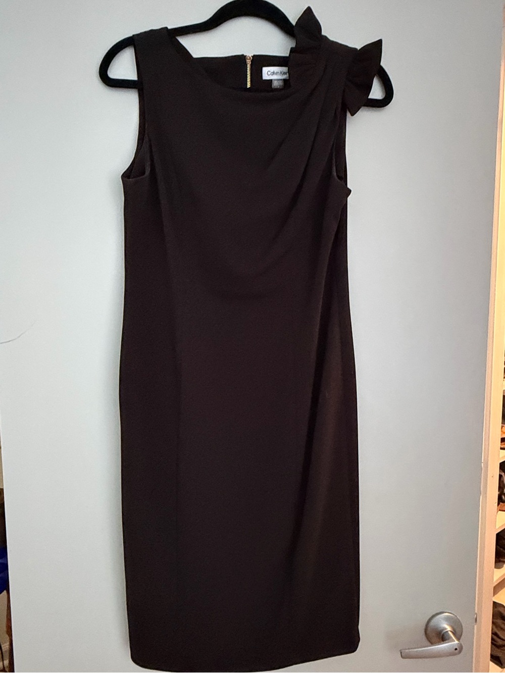 Calvin Klein Black Sleeveless Midi Dress with Shoulder Bow